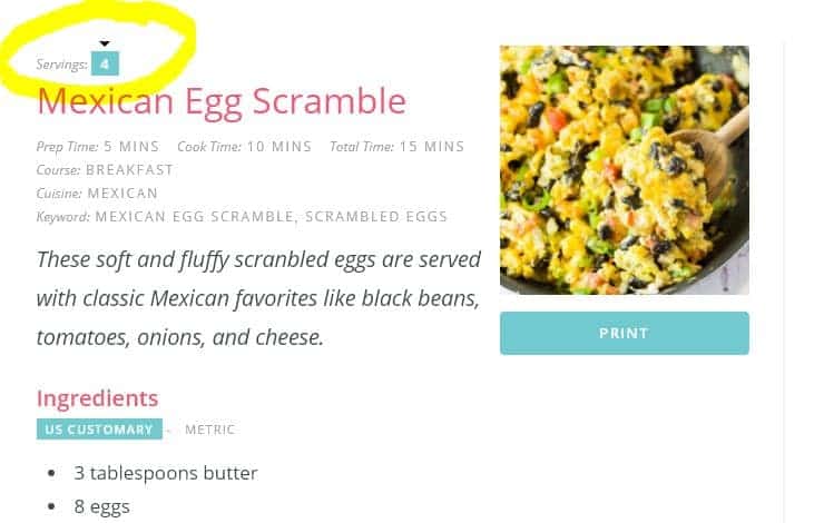 Number of servings