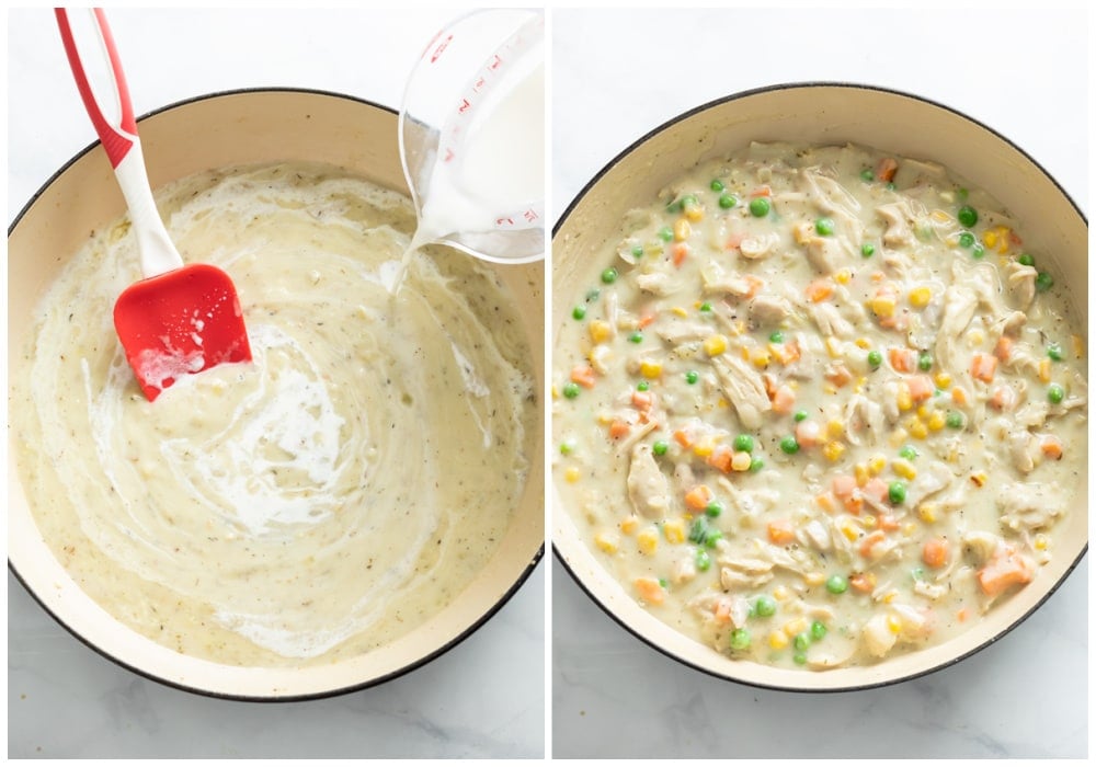 Making the filling for Chicken Shepherd's Pie.